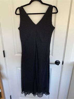Banana Republic Black and Tan Polka Dot V Neck Silk Slip Dress